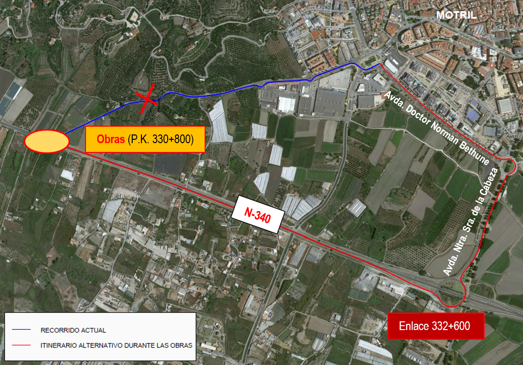Mapa de los corte ed tráfico y la ruta alternativa