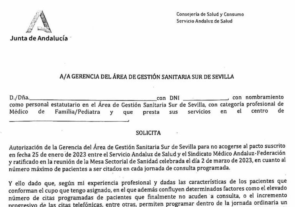 Documento criticado por el Sindicato Médico Andaluz.