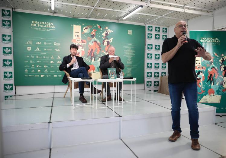 Álvaro Marín, Willi Zurbrüggen y Jesús Ortega, en la charla con el traductor alemán.