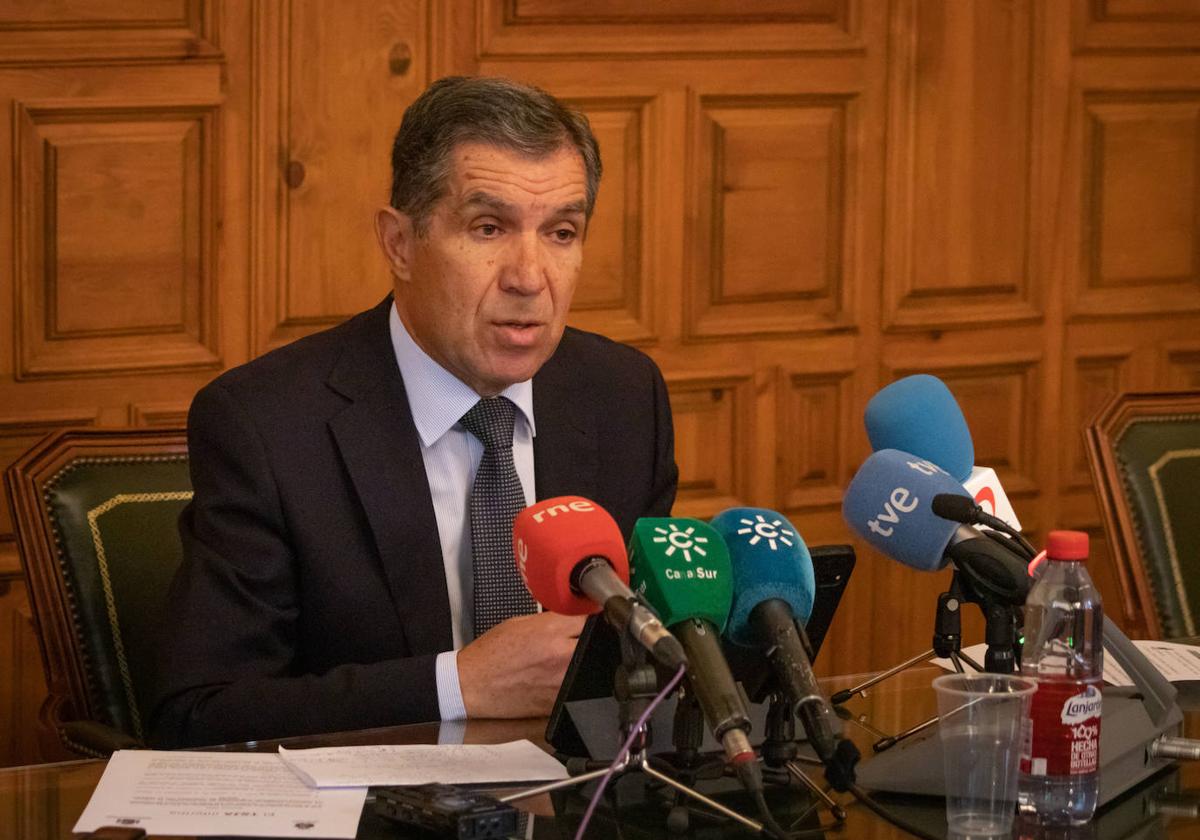 El presidente del alto tribunal andaluz, este miércoles, durante la presentación de la memoria anual de actividad de los juzgados y tribunales de la Comunidad Autónoma en el Palacio de la Real Chancillería.