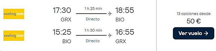 Vuelo Granada-Bilbao del 21 de junio al 28.