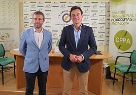 Julio Millán (izquierda) y Agustín González, con las periodistas Ana B. Sola y Manuela Millán.