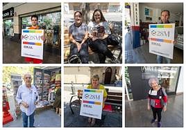 Severino, Marta, Alejandro, Lourdes, María Dolores y Manuel, vecinos y trabajadores del Centro, posan para IDEAL.