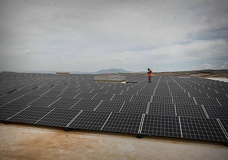 Imagen principal - Las placas fotovoltaicas en una superficie de más de seis mil metros en el tejado, la sala de fisioterapia y una de las zonas de cargadores para la maquinaria. 