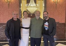 Moya, Puértolas, Demestres y Fernández Aguirre, en el Teatro de la Zarzuela, durante la presentación del disco.