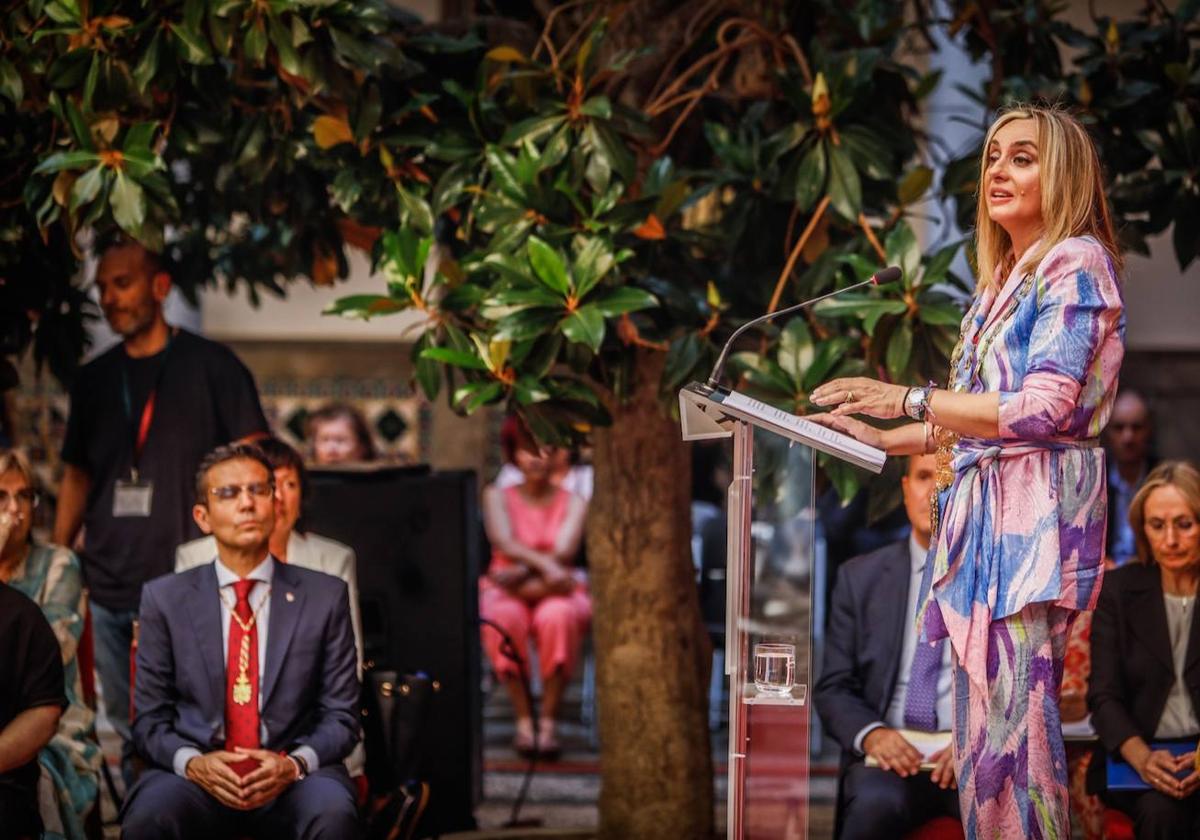 Marifrán Carazo durante su primer discurso.