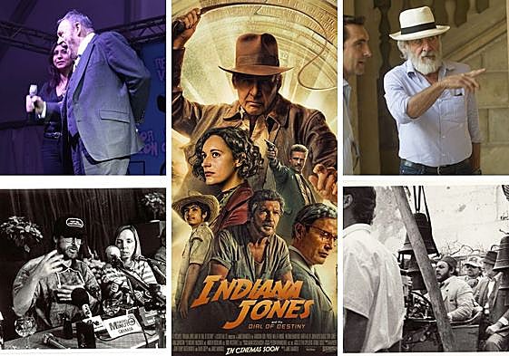 Póster de la nueva película de Indiana Jones, rodeado de recuerdos relacionados con Granada.