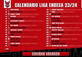 Calendario del Covirán para esta temporada.