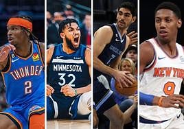 Shai Gilgeous-Alexander, Karl-Anthony Towns, RJ Barret y Santi Aldama.