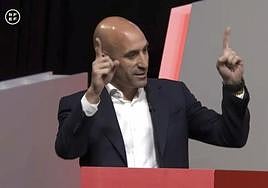El presidente Luis Rubiales, durante su intervención en Las Rozas.
