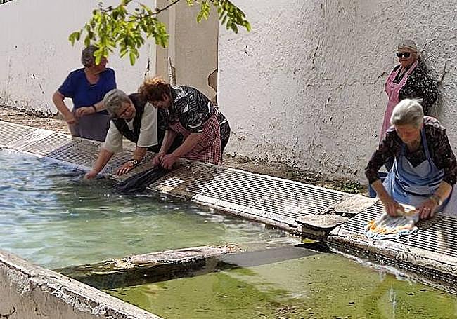 Algunas de las lavanderas que hoy sobreviven, recreando su tarea.