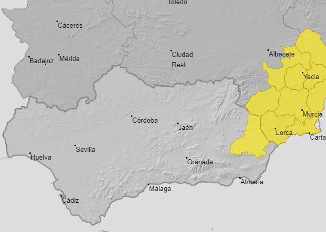 Aviso amarillo por tormentas en Los Vélez y el Almanzora