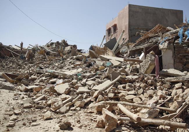 Destrozos en la aldea de Tafagajt, en Marruecos