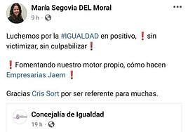 Publicación de la edil María Segovia por la que el PSOE pide su dimisión.