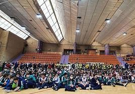 Escolares en una edición anterior de la San Antón, en el pabellón de La Salobreja.