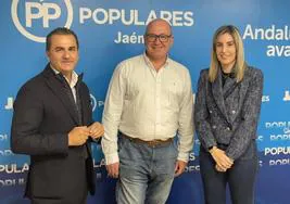 Javier Bermúdez, Javier Márquez y Mariola Aranda, senadores del PP, este lunes.