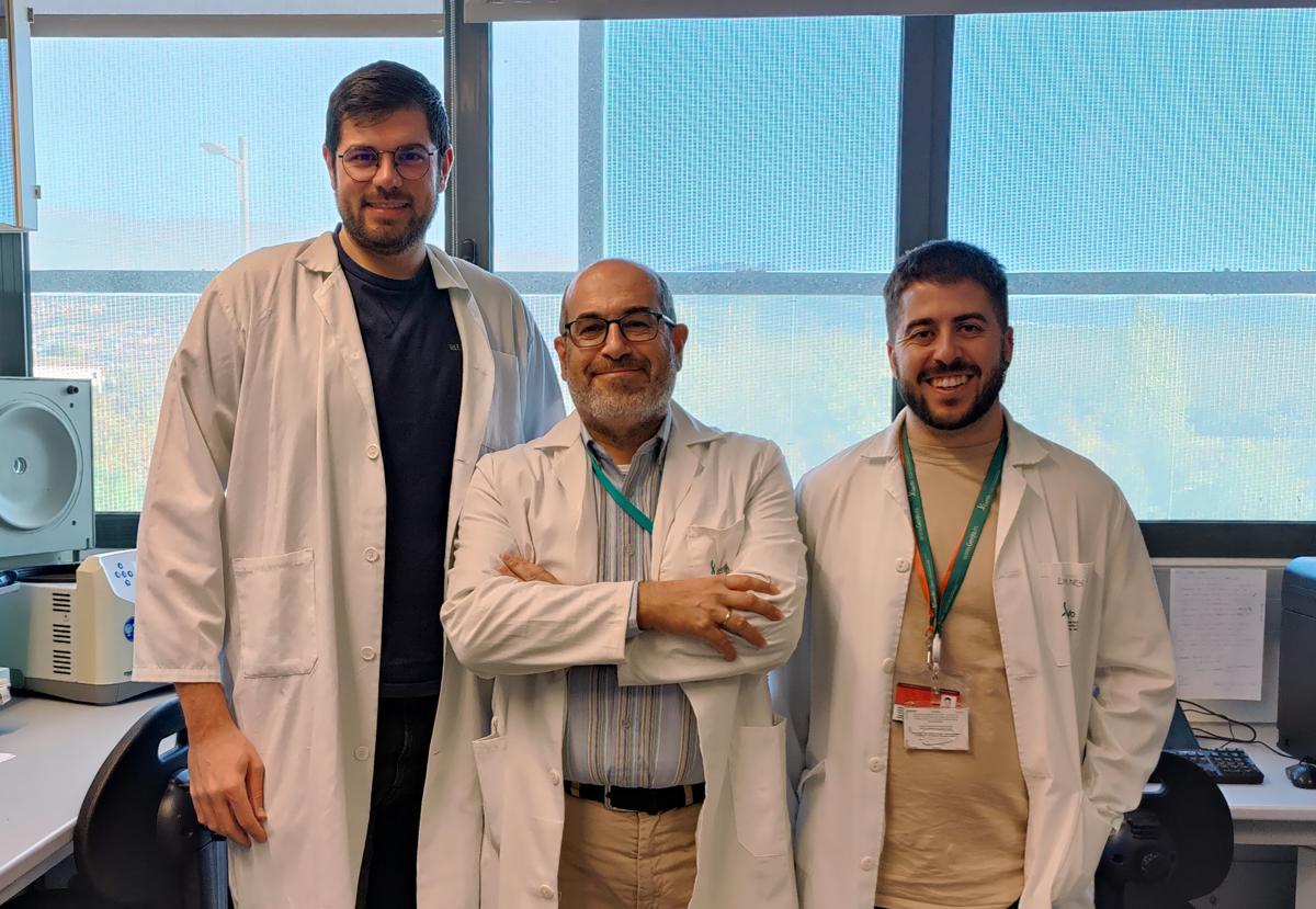 En la imagen, de izquierda a derecha, Jorge Cerón, Pedro J. Real y Gonzalo Martínez, investigadores del Departamento de Bioquímica y Biología Molecular I de la UGR y GENyO..