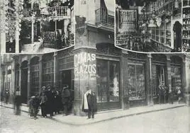 Gran bazar en la calle Mesones esquina con calle Jáudenes en 1910.