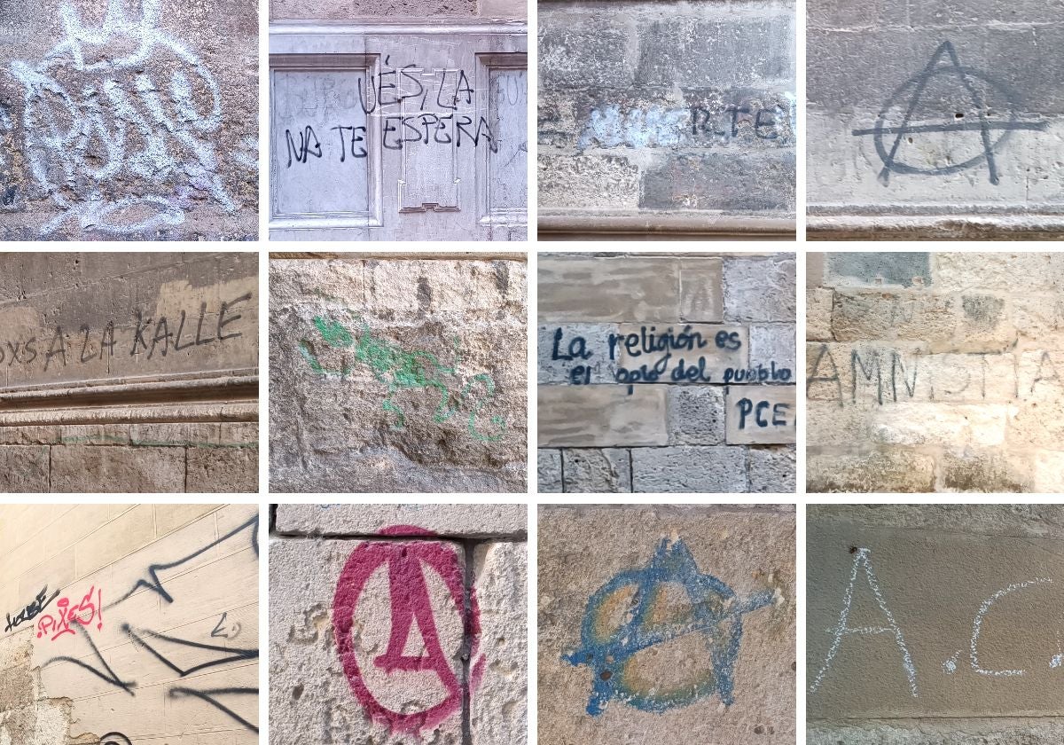 Doce de las pintadas que afean el principal atractivo histórico del Centro.