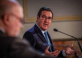 Antonio Garamendi, presidente de la CEOE, durante su intervención en un acto de Vocento hace un año.