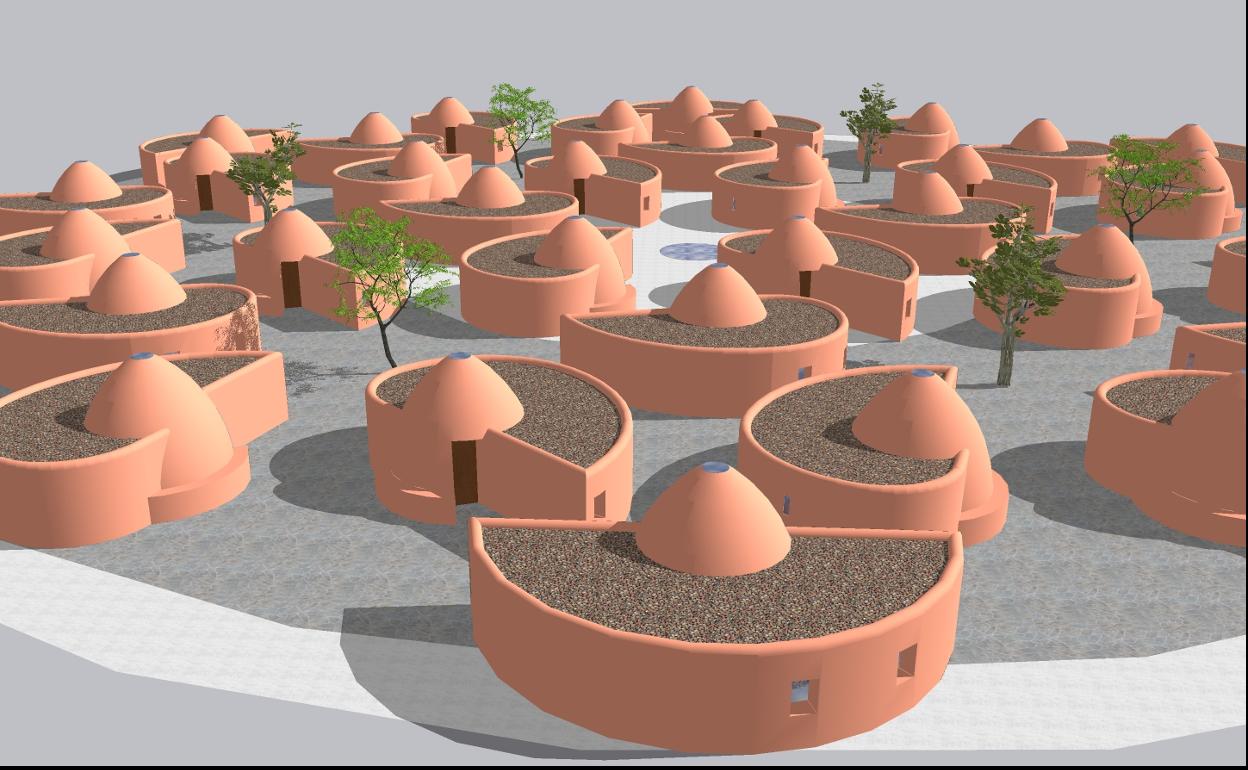 Las primeras viviendas de superadobe se ejecutarán a partir de una bóveda a la que se adhieren otras estancias con una cubierta plana. 
