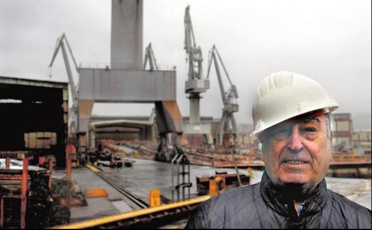 Nicolás Redondo, que trabajó en La Naval desde 1942 hasta 1973, en una de sus últimas visitas a las instalaciones del astillero vizcaíno. 