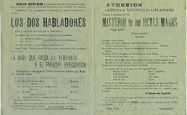 El programa de la función, con la corrección incluida por Lanz sobre la autorái de la escenografía. 