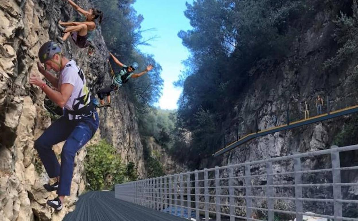 Pasarelas colgantes y rocódromo del proyecto para Los Cañones. 