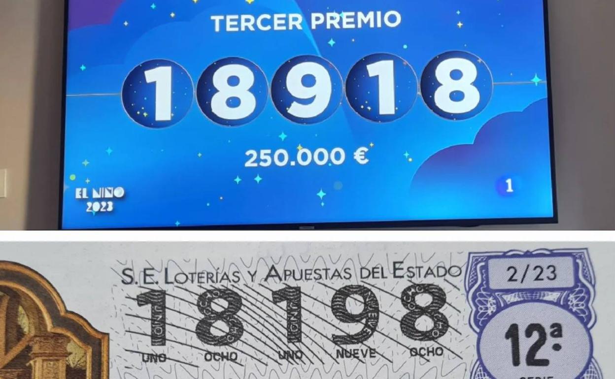 Arriba, el número ganador. Abajo, el que llevaba IU Huétor Vega.