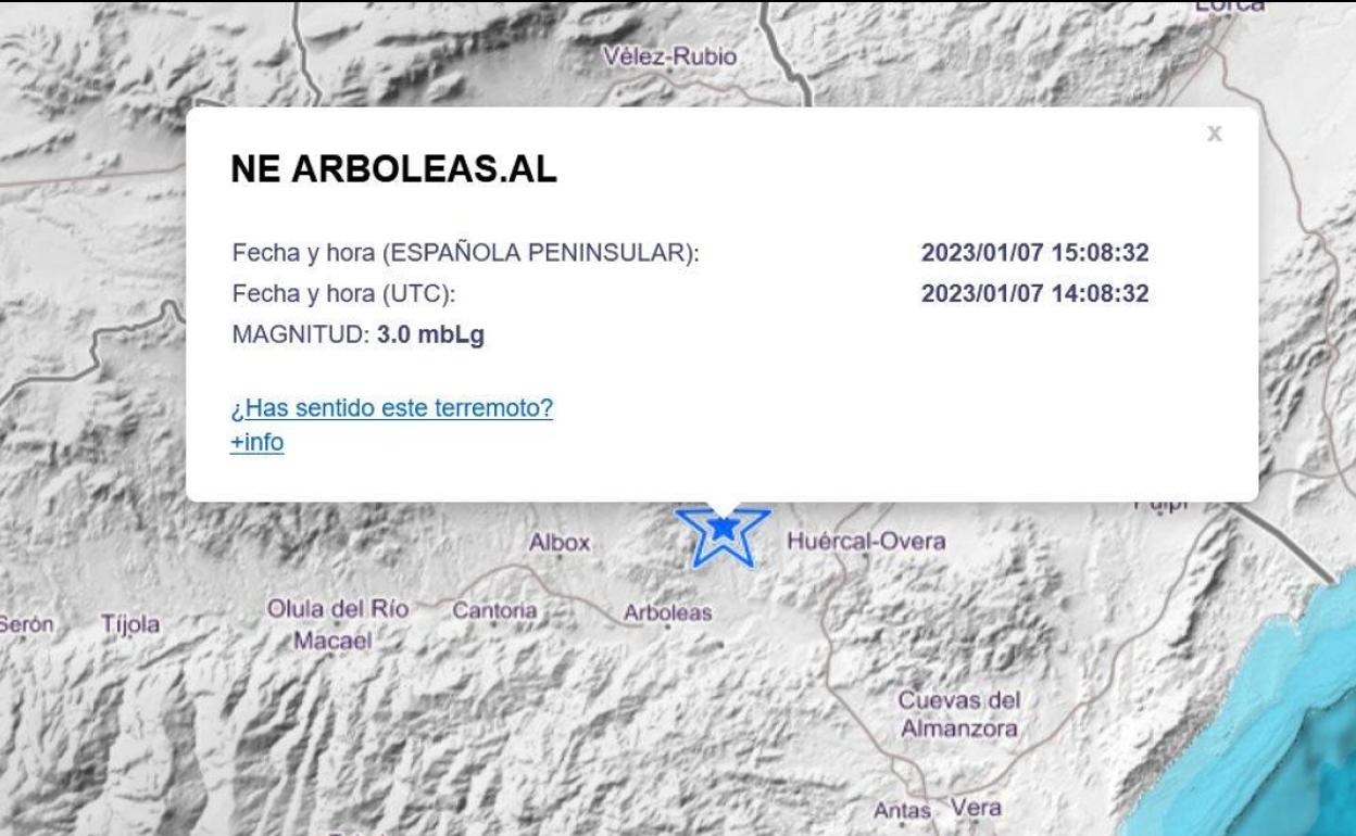 Punto exacto en el que se ha registrado el terremoto.