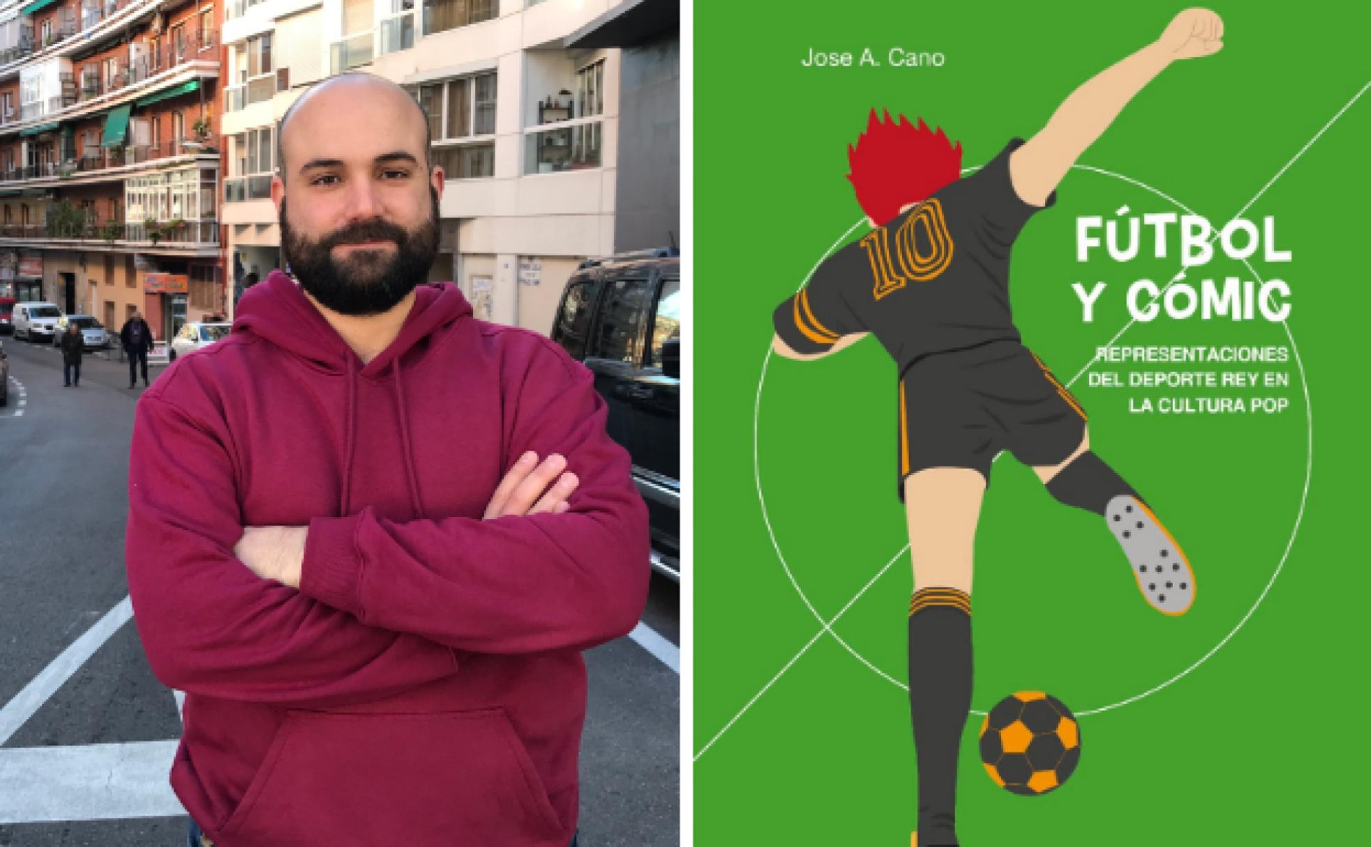 José A. Cano, en Madrid; y la portada de 'Fútbol y cómic'. 