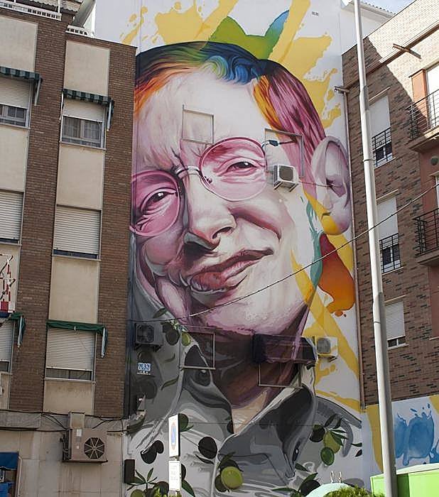 Mural dedicado al célebre científico Stephen Hawking en Bailén. 