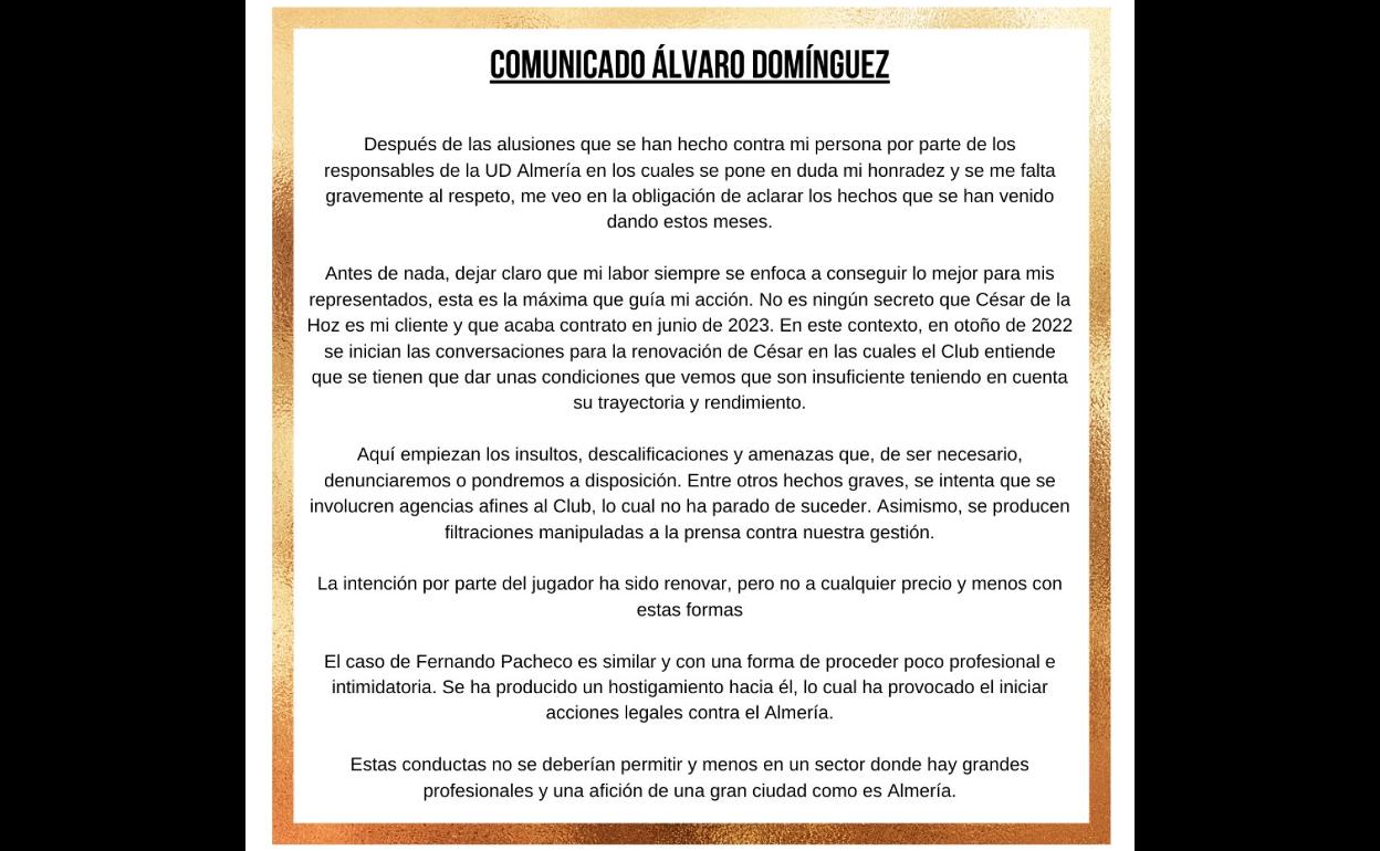 Comunicado de Álvaro Domínguez tras hablar Mohamed El Assy.
