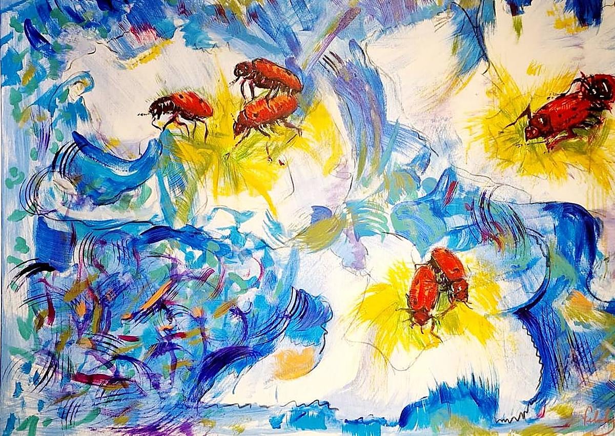 Imagen secundaria 1 - Arriba, dos visitantes contemplan la exposición, uno de ellos provisto de unas gafas 3D para descubrir los secretos que esconde la pintura a la vista humana. Abajo, detalle de dos de las obras que se exhiben. 