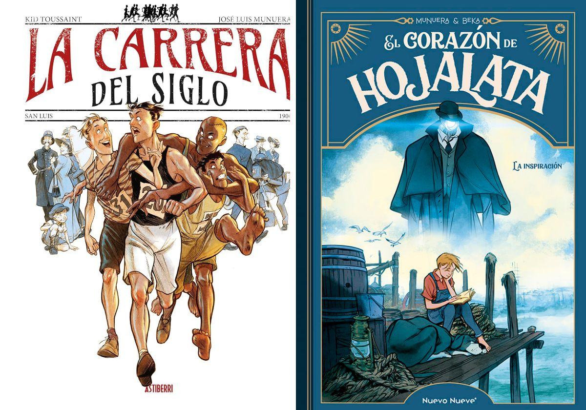 Portadas de 'La carrera del siglo' y 'El corazón de hojalata 2', de José Luis Munuera.