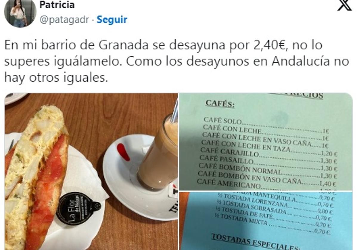 Imágenes publicadas por @patagadr de su desayuno en Granada.