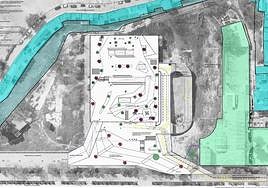 El proyecto del centro de salud incluye una rampa desde el parque, abajo a la derecha, junto al colegio (en verde).