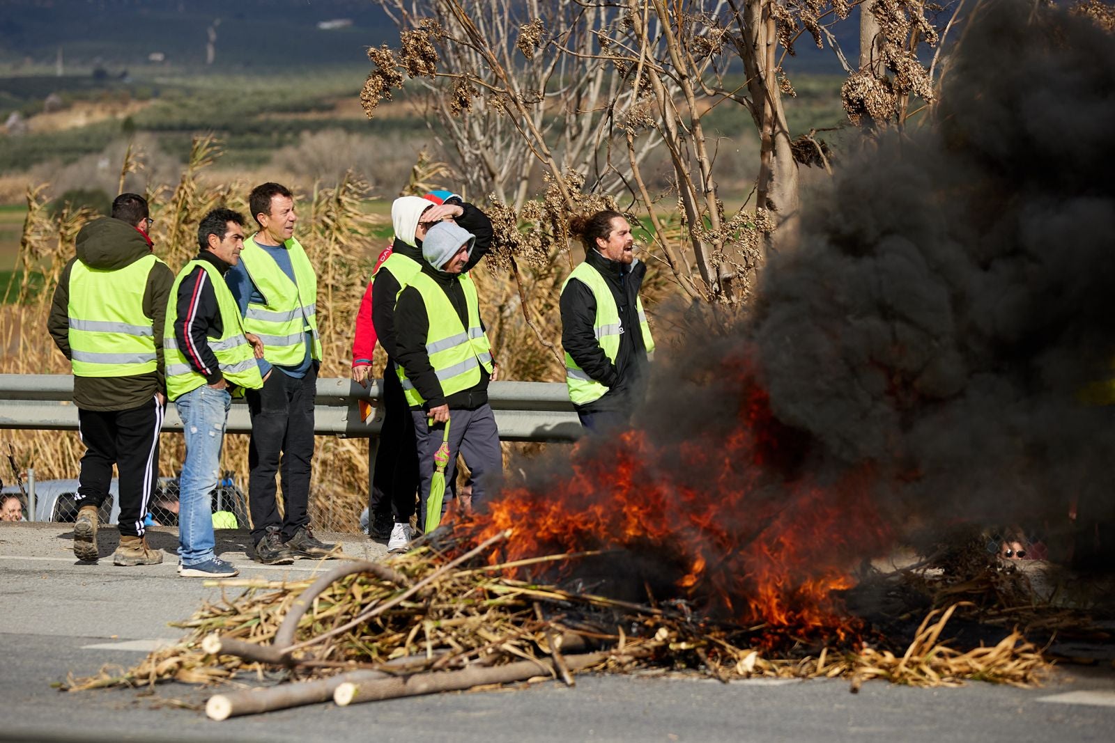 Las protestas de los agricultores de la A-92 en Huétor Tájar, en imágenes