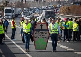 Productores con un mensaje contra las políticas europeas en las protestas de Granada.