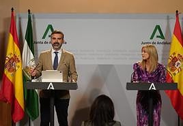 Fernández-Pacheco y la consejera de Desarrollo Educativo, Patricia del Pozo, en rueda de prensa tras el Consejo de Gobierno.