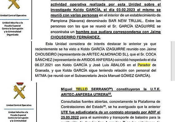 Alusiones a los contratos y la cita en la que se ubica a un empresario granadino en el Parador.