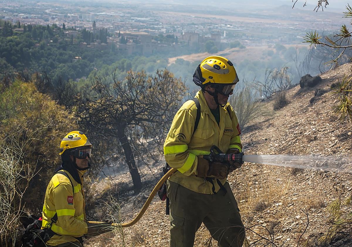 Efectivos de Infoca actuando en un incendio en Andalucía.