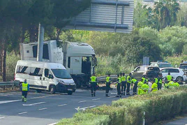 Imagen del accidente registrado este martes en Los Palacios Villafranca.