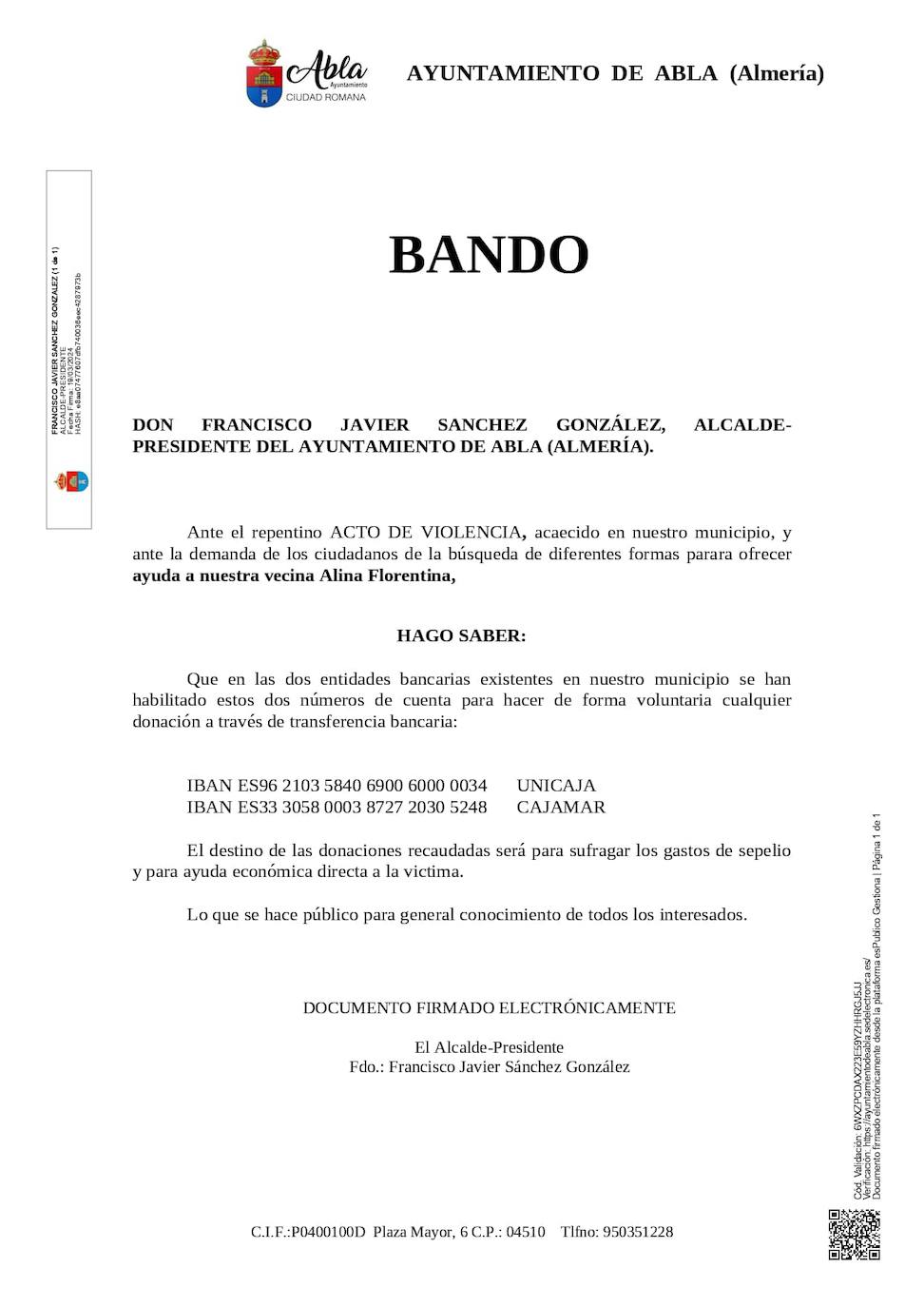 Bando del Ayuntamiento de Abla.