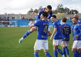 Los azulillos celebrando un gol, en una imagen de archivo.