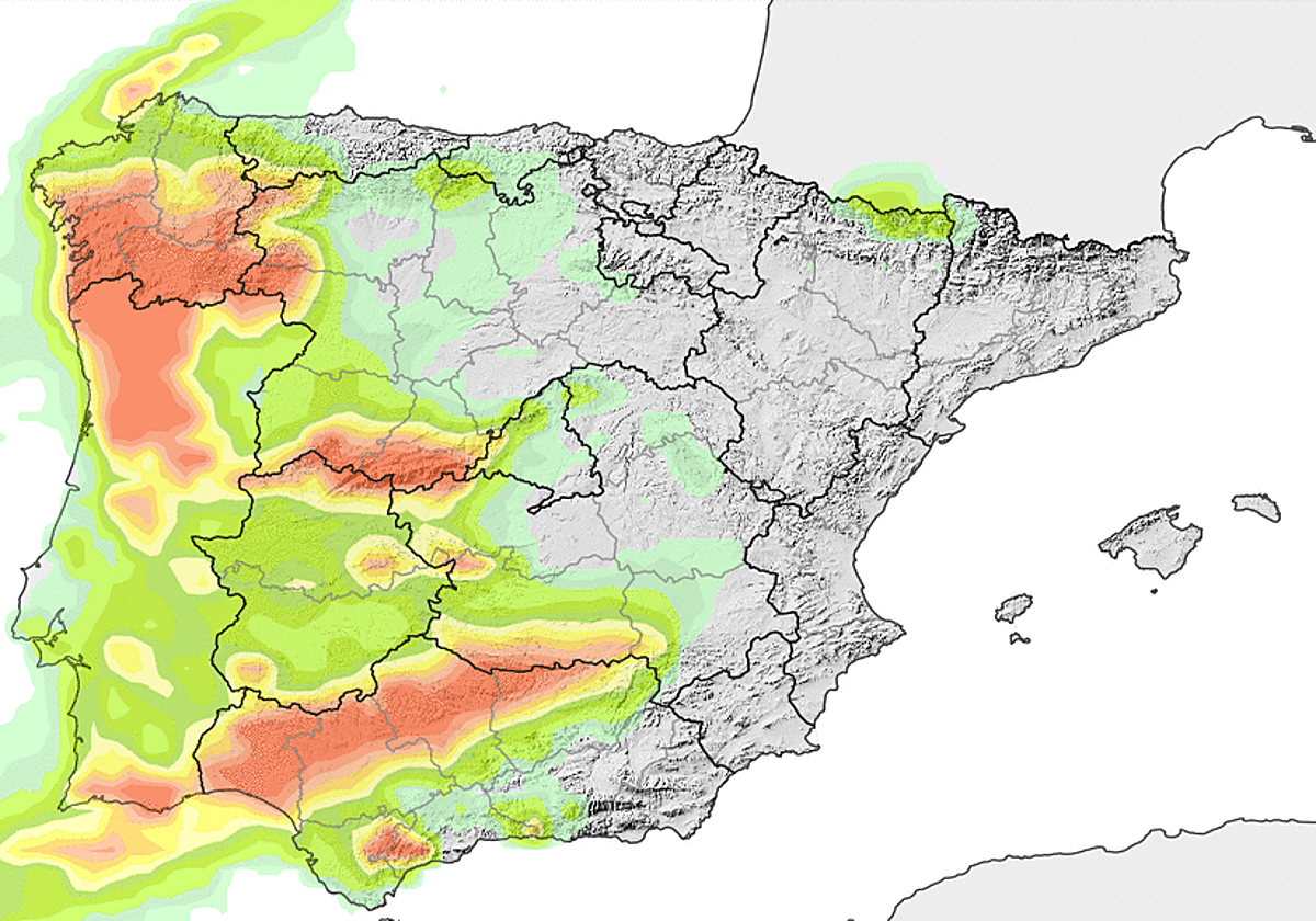 Porbabilidad de precipitación para el Jueves Santo.