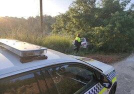 La Policía Local de Íllora, junto al coche accidentado.