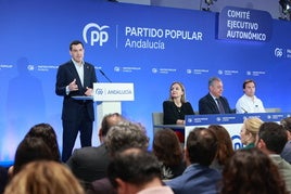 Juanma Moreno, durante su intervención ante la dirección del Partido Popular de Andalucía.