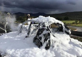 Coche calcinado en la A-44, a la altura de Campotéjar.