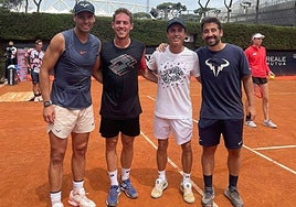 Nadal y Carballés, con los técnicos Garrido y Marc López.